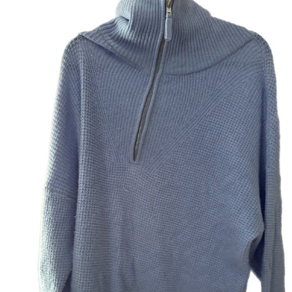 Aerie Cozy Up Waffle Knit Quarter Zip Sweater in Light Blue - Picture 5 of 6